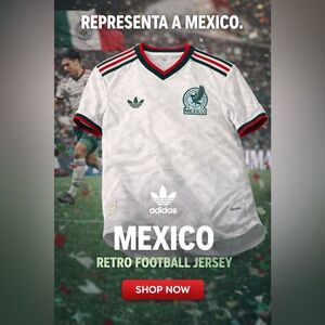 adidas White Mexico Retro Soccer Jersey with Green & Red Trim